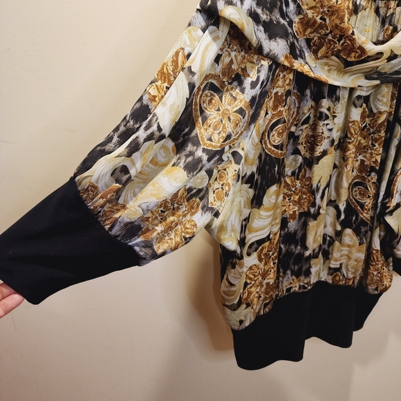 ASHLEY STEWART black and yellow Formal Silky Top fits XL - Picture 2 of 7